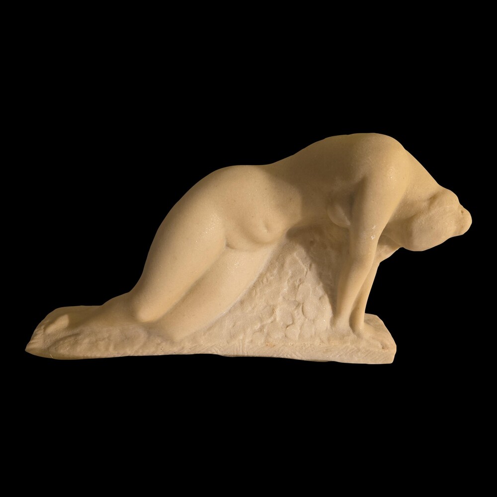Vincent Glinsky The Awakening Stone Composite Sculpture Off-White Marble 7x11.5x